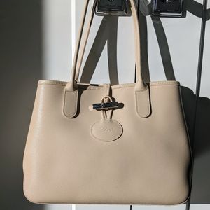 Longchamp Le Roseau Large Leather Tote in Paper